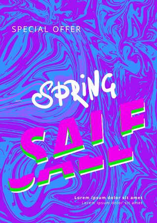 Spring Sale banner on liquid  background. Sliced text style. Template for promotional advertising banner. Element for graphic design - banner, poster, flyer, brochure, card. Vector illustration.のイラスト素材