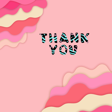 Thank you handwritten phrase on pastel color paper cut background. 3d multi layers style element for for graphic design - banner, poster, flyer, brochure, card vector illustration.のイラスト素材