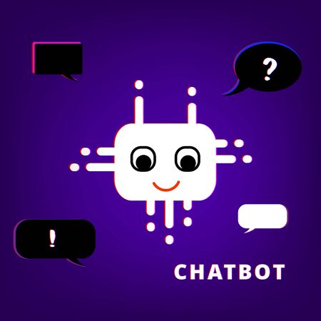Cute chat bot robot virtual assistance. Chatbot with chromatic defect style. Chromatic aberration effect. Element for graphic design. Vector illustration. のイラスト素材