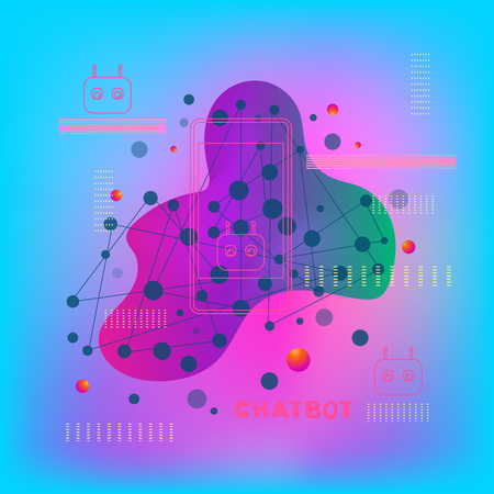 Chat bot robot virtual assistance. Chatbot concept. Trendy abstract backgrounds with dynamic liquid shape. Vector illustration.のイラスト素材