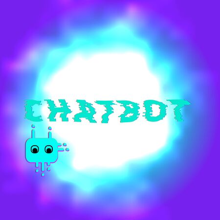 Chat bot robot virtual assistance. Chatbot concept. Distorted glitch style effect. Element for graphic design. Vector illustration.のイラスト素材