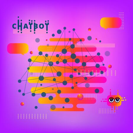 Chat bot robot virtual assistance with abstract connecting dots background. Chatbot  with gradient shapes style effect. Vector illustration.のイラスト素材