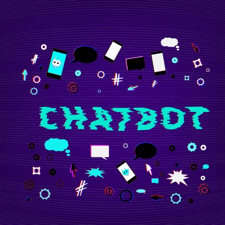 Chat bot robot virtual assistance. Chatbot concept. Distorted glitch style effect.のイラスト素材