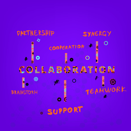 Collaboration infographic. Phrases on colorful background. Template for graphic design - banner, poster, flyer, brochure, card. Vector illustration.のイラスト素材
