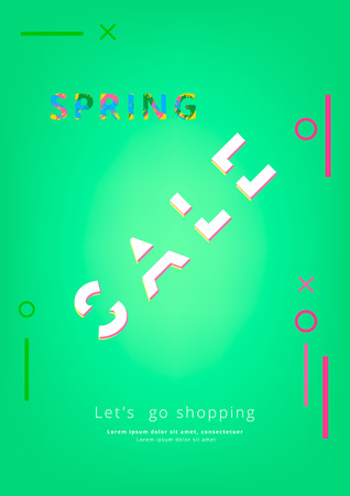 Spring Sale banner on abstract background. Sliced text style. Template for promotional advertising. Element for graphic design - banner, poster, flyer, brochure, card. Vector illustration.のイラスト素材