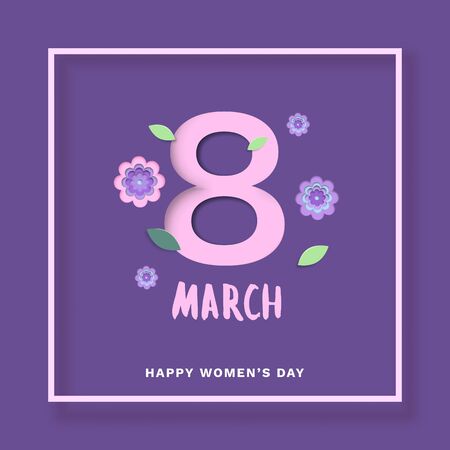8th of March, Happy Women's day square cover. Template for banner, poster, brochure, greeting card. Elements for holiday design, rectangle frame vector illustration.のイラスト素材