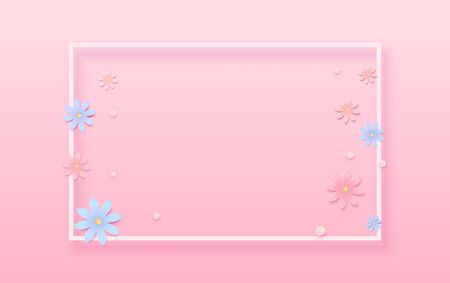 Cover with empty phone frame and flowers. Pink background, elements for graphic design - banner, poster, brochure, card vector illustration.のイラスト素材