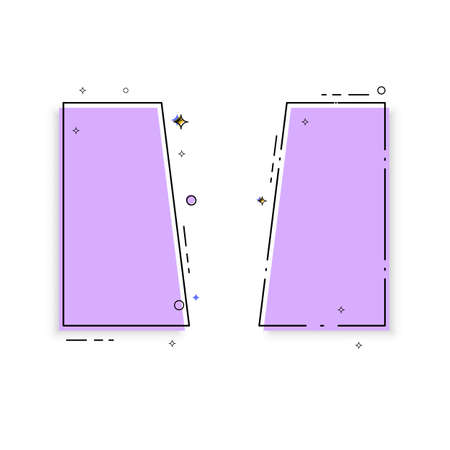 Two vertical geometric banners with random decorative items. Element for graphic design - poster, brochure, card, tag, sticker, badge. Vector illustration.のイラスト素材