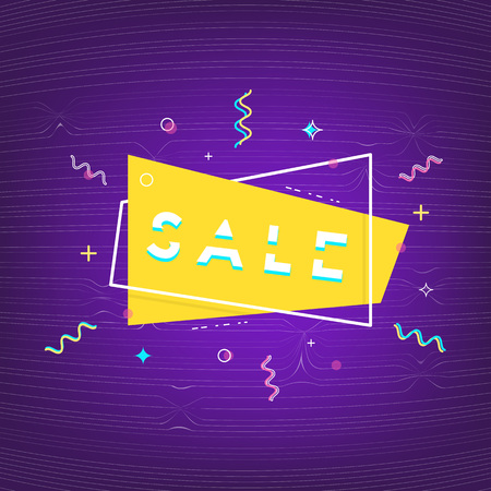 Sale banner. Sale text on geometric cover with random decorative shapes.Element for graphic design - poster, brochure, card, tag, sticker, badge. Vector illustration.のイラスト素材