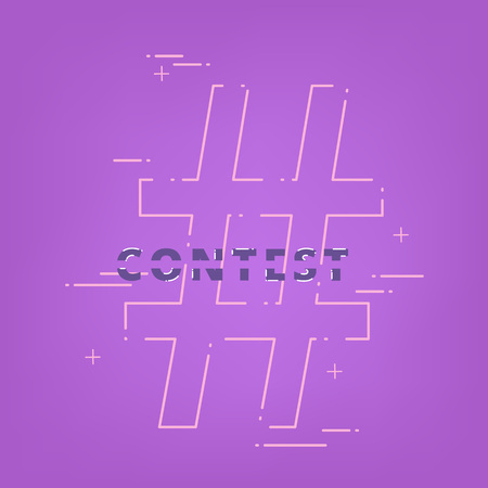 Contest lettering with hashtag. Sliced text effect. Template for social media post. Square banner. Vector illustration.のイラスト素材