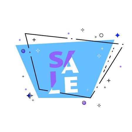 Sale banner. Sale text on geometric bubble with random decorative shapes. Element for graphic design - poster, flyer, brochure, card, tag, sticker, badge. Sliced text. Vector illustration.のイラスト素材