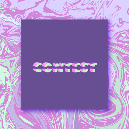 Contest lettering on liquid background. Square banner. Ultra violet palette colors. Element for graphic design. Template for social media. Vector Illustration.のイラスト素材