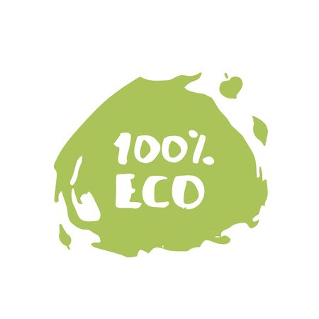 100% Eco hand drawn vector badge. Handwritten logo templates.のイラスト素材