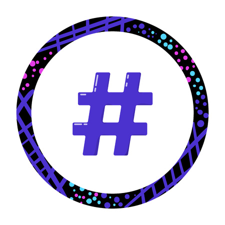 Hashtag sign with round frame isolated. Element for graphic design - blog, social media, banner, poster, flyer, card. Vector illustration.のイラスト素材