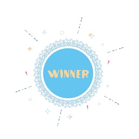 Winner round banner with vintage frame. Handwritten doodle lettering. Templates for social media post. Vector illustration.のイラスト素材