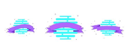 Set of ribbons with dashed lines and geometric abstract shapes. Elements for graphic design - banner, ad, poster, flyer, tag, coupon, card, emblem, badge. Vector illustration.のイラスト素材