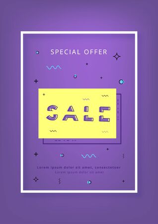 Vertical Sale banner with frame. Sliced lettering.  Element for graphic design - ad, poster, flyer, tag, coupon, card. Vector illustration.のイラスト素材
