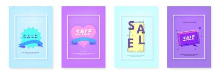 Set of Vertical Sale card with frame. Vector illustration.のイラスト素材