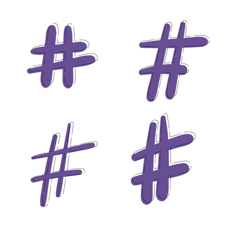 Hand drawn Hashtag sign isolated. Number symbol. Glitch chromatic aberration effect. Element for graphic design - blog, social media, banner, poster, flyer, card. Vector illustration.のイラスト素材