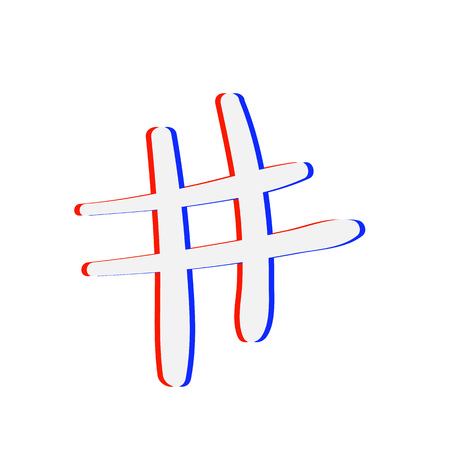 Hashtag sign isolated. Number simbol. Glitch chromatic aberration  effect. Element for graphic design - blog, social media, banner, poster, flyer, card. Vector illustration.のイラスト素材