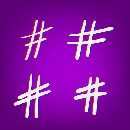 Hashtag signs. Number symbols. Glitch chromatic aberration  effect. Element for graphic design - blog, social media, banner, poster, flyer, card. Vector illustration.のイラスト素材