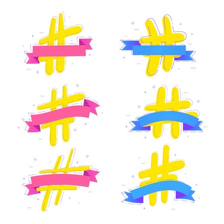 Set of hashtags with ribbons isolated on white background. のイラスト素材