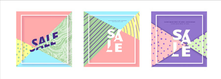 Set of  Sale square cards. Element for graphic design - web, social media, banner, poster, flyer, ad. Vector Illustration.のイラスト素材