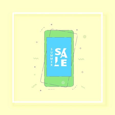 Summer sale square card with phone. Element for graphic design web, social media, banner, poster, flyer vector illustration.のイラスト素材