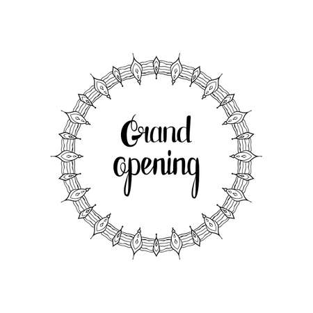 Grand opening lettering with round frame isolated on white background Vector illustration.のイラスト素材