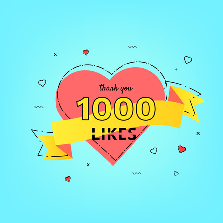 1000 likes thank you card. Template for social media. Vector illustration.のイラスト素材