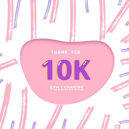10K followers thank you card. 10000 subscribers cover with papercut shape and brush abstract lines....