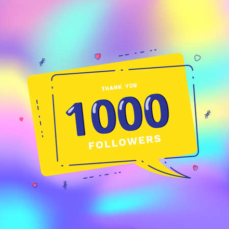 1000 followers thank you card. Celebration 1k subscribers geometric banner. Template for social...