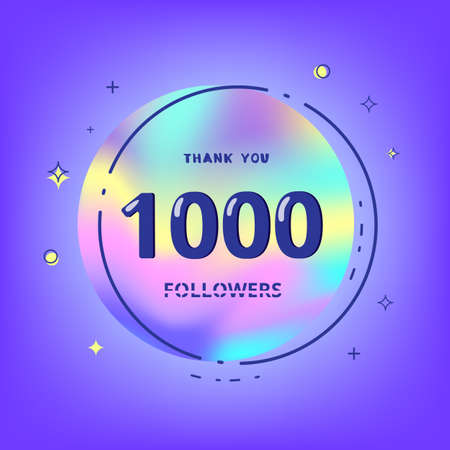 1000 followers thank you card. Celebration 1k subscribers geometric banner. Template for social media. Vector illustration.のイラスト素材