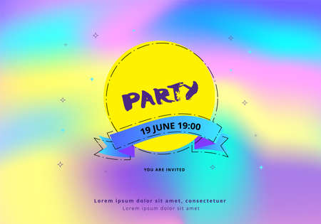 Horizontal Party flyer. Holography elements. Template for holiday design. Vector illustration.のイラスト素材