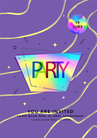 Vertical Party banner. Holography elements. Template for holiday design. Vector illustration.のイラスト素材