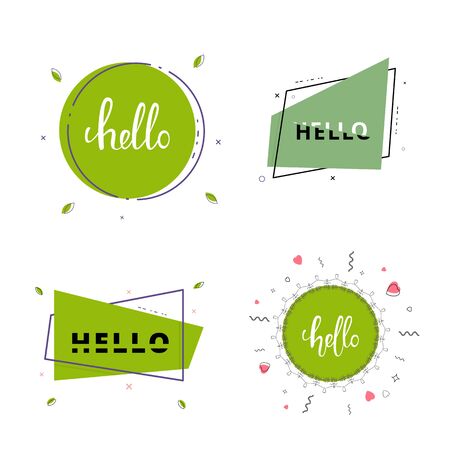 Set of Hello banners. Lettering with decoration. Vector illustration.のイラスト素材