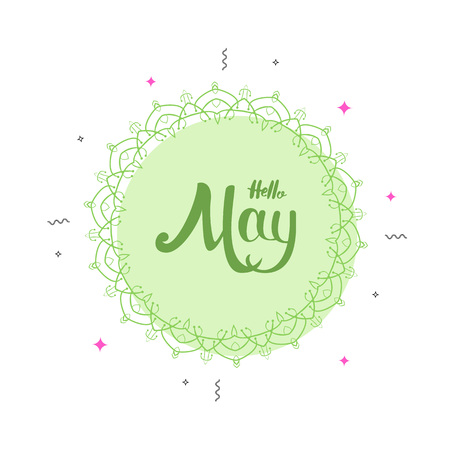 Hello May banner. Handwritten lettering. Vector illustration.のイラスト素材