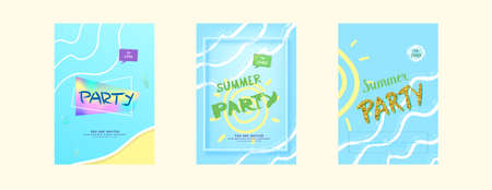 Set of Vertical Summer Party banner.  Template for holiday design. Vector illustration.のイラスト素材