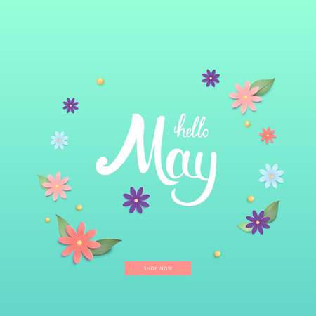 Hello May banner. Handwritten lettering. Vector illustration.のイラスト素材