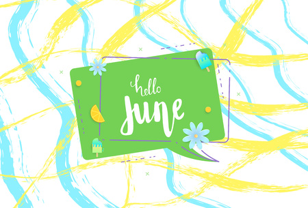 Set of Hello June banners. Element for summer graphic design. Vector illustration.のイラスト素材