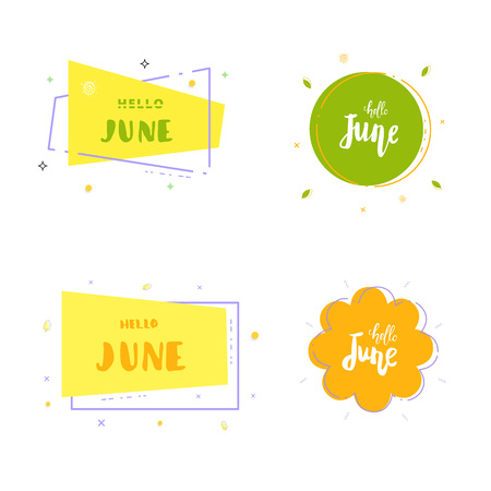 Set of Hello June banners. Element for summer graphic design. Vector illustration.のイラスト素材