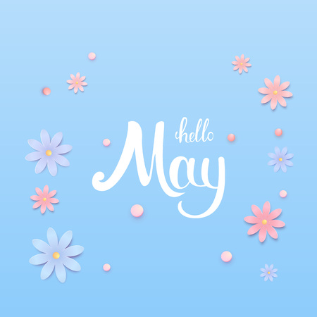Hello May banner. Handwritten lettering. Vector illustration.のイラスト素材