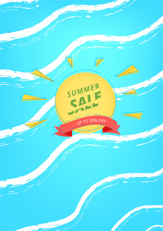 Colorful vertical summer sale card with sun icon vector illustration.のイラスト素材