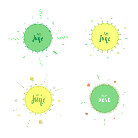 Set of Hello June banners. Element for summer graphic design. Vector illustration.のイラスト素材
