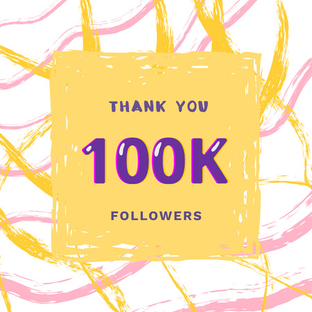100K followers thank you card. Celebration 100000 subscribers banner. Template for social media. Vector illustration.のイラスト素材