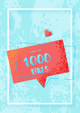1000 likes vertical post for story. Speech bubble with frame.  Greeting card for social networks. Template for social media post for blog. Vector illustration.のイラスト素材