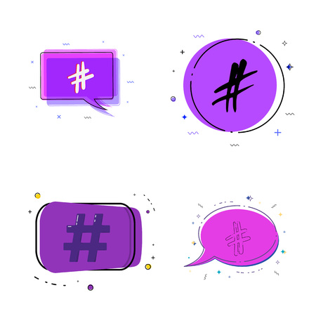 Set of Hashtag signs with bubble speeches and geometric shapes. Elements for graphic design - blog, social media, banner, poster, flyer, card. Vector illustration.のイラスト素材