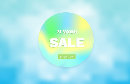 Summer Sale card. Template for ad with cloudy background. Creative sliced lettering. Vector illustration.のイラスト素材