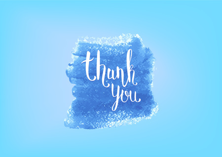  Thank you card. Horizontal banner with handwritten lettering and watercolor element. Vector illustration.のイラスト素材