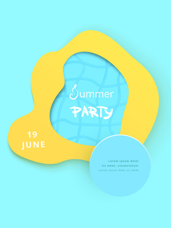 Summer Party banner. Paper cut effect flyer. Vertical template for hot holiday design. Vector illustration.のイラスト素材